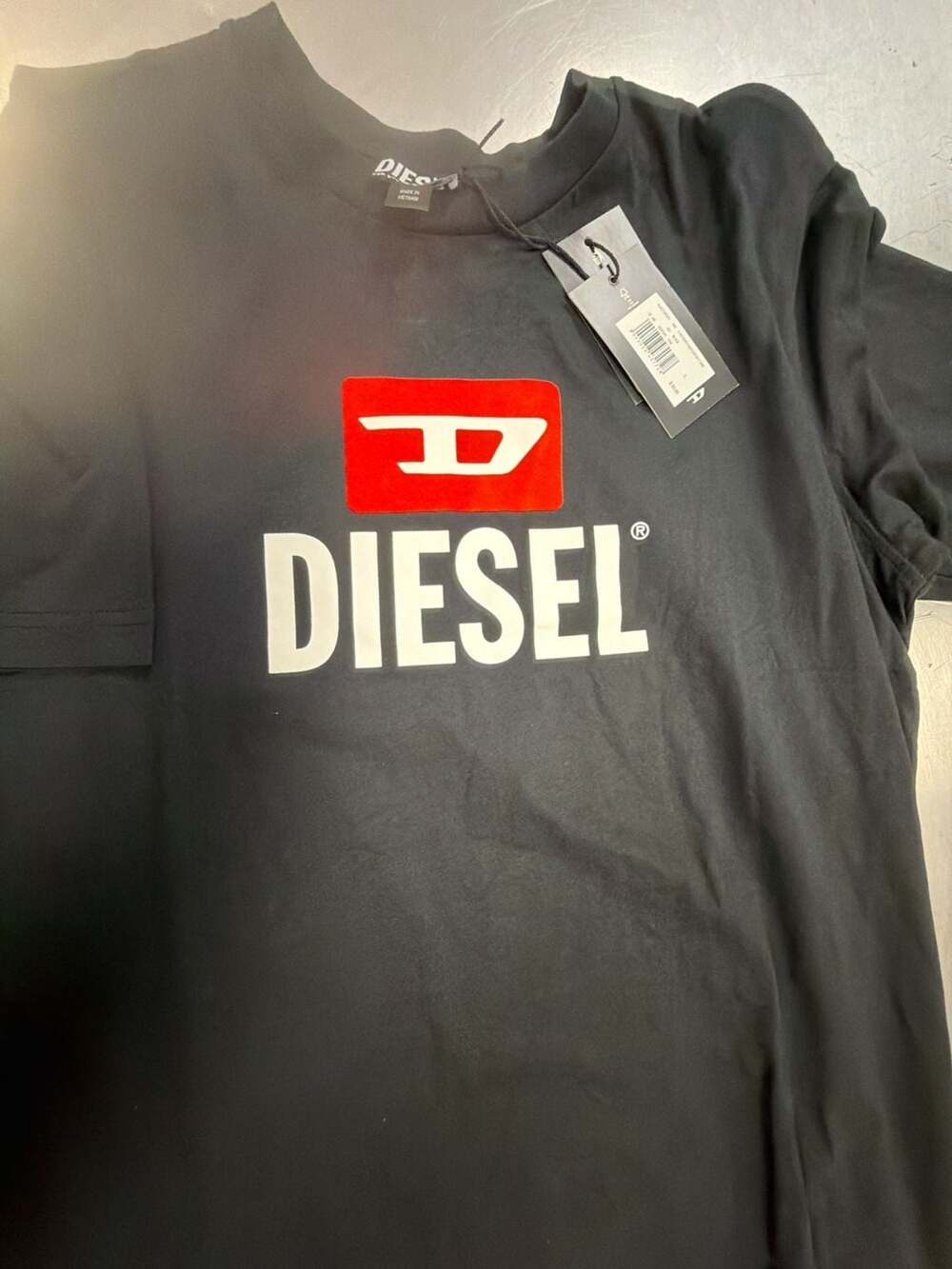Diesel T-Just New D Logo Flock Off T-Shirt Size L Black - Picture 3 of 6